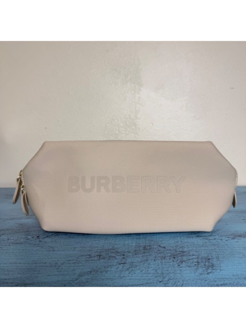 Burberry Fragrances White Embossed Cosmetics Bag Pouch NWOT